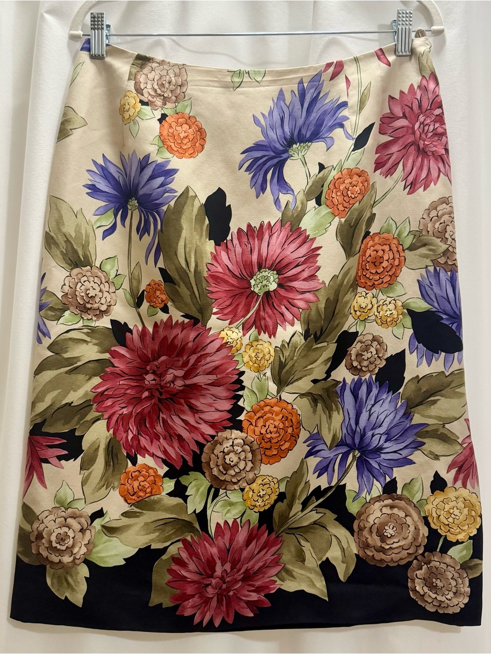 Vintage Talbots Silk Wool Blend Midi Lined Midi Skirt Fall Bold Floral Print 12
